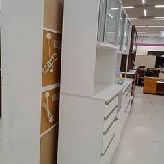 リユースのサカイ栃木店★ジモティ割あり★ 高橋木工所 食器棚 ホワイト W90.5×D51×H200 クリーニング済み TC12214の画像