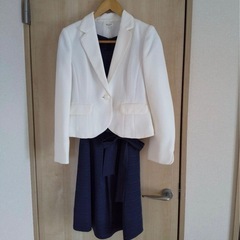 フォーマルスーツ　3点セット L 白ジャケット スカート ワンピース　未使用有の画像