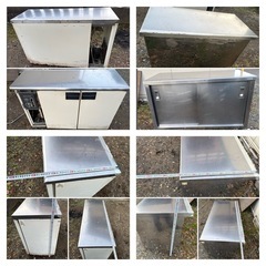 【ジャンク・引取限定】業務用テーブル型冷蔵庫＋作業台 2点セット（部品取り・DIY向け） の画像