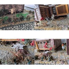 ジオラマ完成品　田舎の農家　わらぶき屋根　幅80㎝の画像