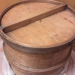 【0円】和せいろ 木製 二段セット（蒸し布・竹すのこ付）【使用感あり】の画像