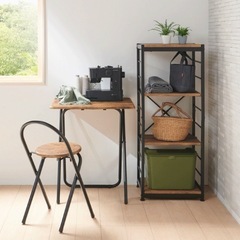 フォールディングテーブルセット テーブル幅600mm ブラウン ナチュラル 折りたたみ テーブル チェア リモートワーク 学習塾 完成品 VTC-6050の画像