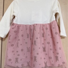 新品未使用 タグ付き ピンクと白のフリルワンピース 80cmの画像