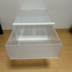 【後２日で処分& 無料】引き出し収納ケース 2段／半透明 ホワイト（1段ずつ分離可）の画像