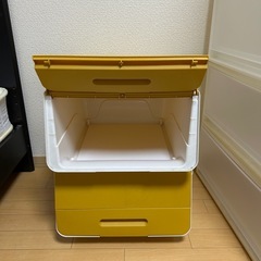 【あと２日で処分& 今なら無料】オープンボックス 収納ケース 2段／イエロー（フタ付き）の画像