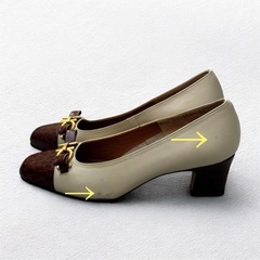 LANCEL ランセル スクエアトゥ パンプス 23cm ベージュ 通勤パンプス ビットパンプス ミドルヒールの画像