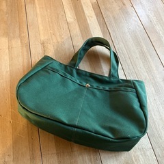 【ハンドメイド】丸底帆布トートバッグ ボトルグリーン1229 ペットボトルホルダー付 新品未使用の画像