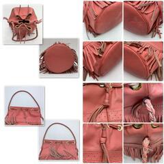 J&M DAVIDSON ジェイアンドエムデヴィッドソン ハンド ショルダーバッグ ワンショルダー 肩掛け レザー 本革 ピンク カーニバル 巾着 フリンジの画像