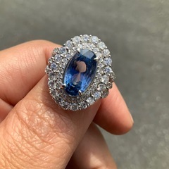 非加熱サファイア　6.45ct pt950 リング　ダイヤ1.81ct 9.3g 約12号　GIA鑑別書の画像