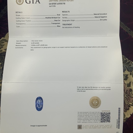 非加熱サファイア　6.45ct pt950 リング　ダイヤ1.81ct 9.3g 約12号　GIA鑑別書