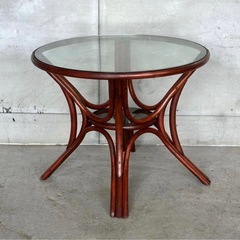 ꧁オールドラタン꧂ 90s大型 ガラステーブル 直径91cm リゾート モダンの画像