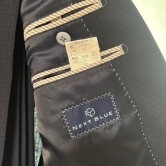 濃紺ストライプ　2パンツスーツ　A6の画像