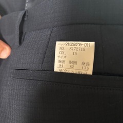 濃紺ストライプ　2パンツスーツ　A6の画像