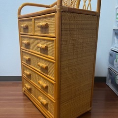 【極美品】籐家具 ラタンチェスト 引き出し5 段6杯サイズ：横幅60cm✕奥行35cm✕高 さ90cmの画像
