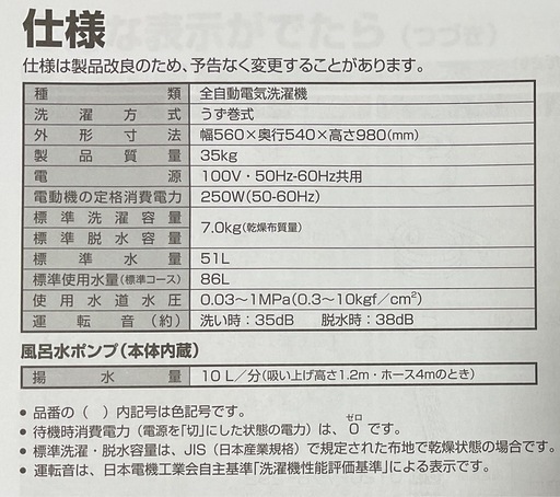 2024年製　AQUA洗濯機　7kg