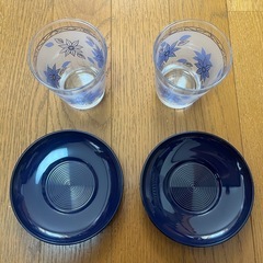 新品未使用　ガラスコップ2個・茶托2枚セットの画像