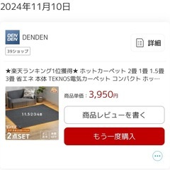 昨年11月購入のホットカーペット1畳の画像