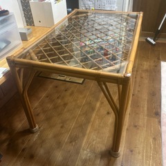 ダイニングテーブル　籐家具　自然　1200×750×700mm の画像