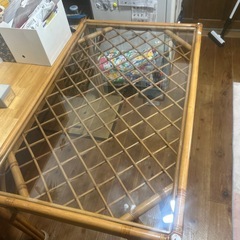 ダイニングテーブル　籐家具　自然　1200×750×700mm の画像