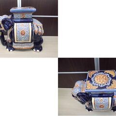 象の置き物 花台 陶器製 青象 ブルー 色 高さ43㎝ アジアン雑貨 ガーデン雑貨 インテリア オブジェ 苫小牧西店の画像
