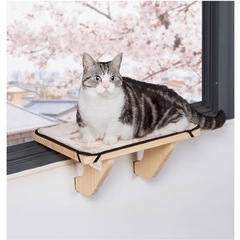 Petsfit 猫ハンモック 猫窓ベッド 窓用ハンモック 木製 しかっりした物理構造 窓用座り台の画像