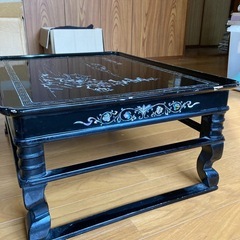 【無料1/4まで】 螺鈿（らでん）細工 座卓／ローテーブル 和風 黒漆調 の画像