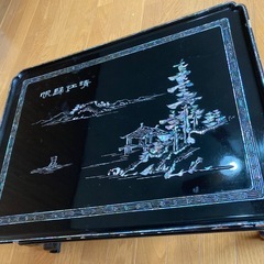【無料1/4まで】 螺鈿（らでん）細工 座卓／ローテーブル 和風 黒漆調 の画像