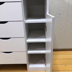 木目調天板 ホワイト キッチン収納 レンジ置き対応 5段チェスト 扉付き 台所収納 キャビネット 作業台 幅60cmクラス　251230-3の画像