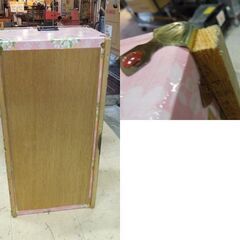 古民家掘出物 昭和レトロ 木製 収納ケース 幅75cm 花柄 ピンク系 衣装ケース 収納箱 レトロ ヴィンテージ 札幌市 東区 新道東店の画像
