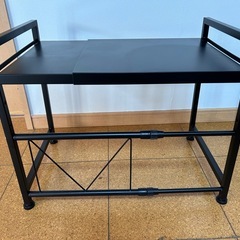 BESONT キッチンラック レンジ台 レンジラック 幅伸縮可（41-60cm）  高さ３段調節 三つフック付き（ブラックM）の画像