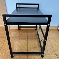 BESONT キッチンラック レンジ台 レンジラック 幅伸縮可（41-60cm）  高さ３段調節 三つフック付き（ブラックM）の画像