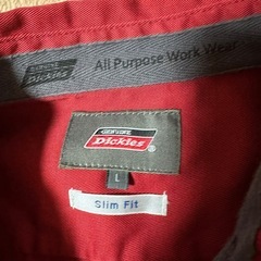 赤 Dickies 半袖シャツ L 刺繍入り 襟付きの画像
