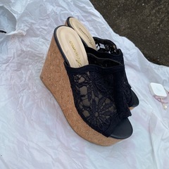 ★5 レースデザイン ウェッジソール サンダルの画像