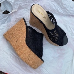 ★5 レースデザイン ウェッジソール サンダルの画像