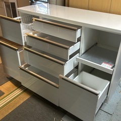 高橋木工 ラピス 食器棚 幅140.5cm カウンター 奥行51cm 高さ91cm ホワイトの画像