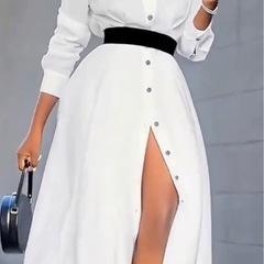 ホワイト ロングワンピース 長袖 (XL/JP-4XL)の画像