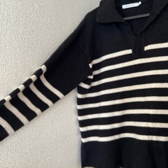 American holic 黒と白のストライプ ハイネックニットの画像