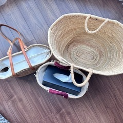 手編み籠バッグ3点の画像