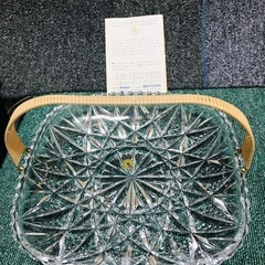【未使用品】 HOYAクリスタル　保谷　つる付盛皿　持ち手付大皿　取っ手付きの画像