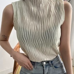 リブデザイン ノースリーブトップス ホワイト　Sサイズの画像