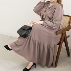 【大きいサイズ】②CLETTE カシュクールギャザーワンピース  ピンクの画像