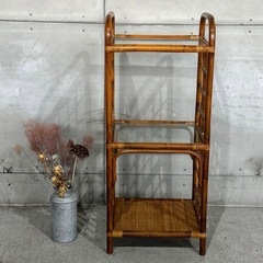 ꧁オールドラタン꧂80s ｜ガラスラック 3段｜アジアン・ボタニカルの画像