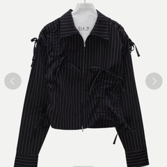 【Six M/シックスエム】ギャザーリボンデザインシャツ ブラックの画像