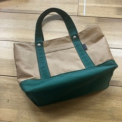 ハンドメイド】帆布トートバッグ キャメル×ボトルグリーン 1231新品未使用の画像