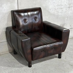 ✦1960年〜1970年✦昭和レトロソファ ヴィンテージ 一人掛け ブラウン合皮の画像