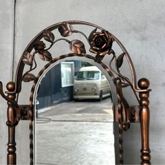 昭和レトロ ミッドセンチュリー 大型傘立て付きスタンドミラー アイアン 帽子掛けの画像