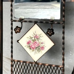 昭和レトロ ミッドセンチュリー 大型傘立て付きスタンドミラー アイアン 帽子掛けの画像