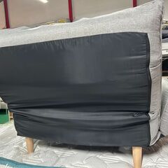 ハイバック カウチソファ グレー 布製 2人掛け／リクライニング可能の画像