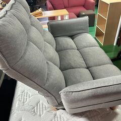 ハイバック カウチソファ グレー 布製 2人掛け／リクライニング可能の画像