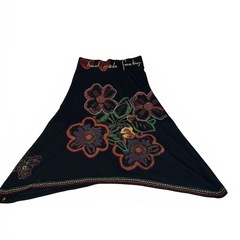 デシグアル フレアスカート ひざ丈 花柄 【S】ウエストゴム 裾レースの画像